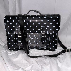 Zatchels SUPER RARE Black with White Polka Dots Large Leather Satchel Purse Bag